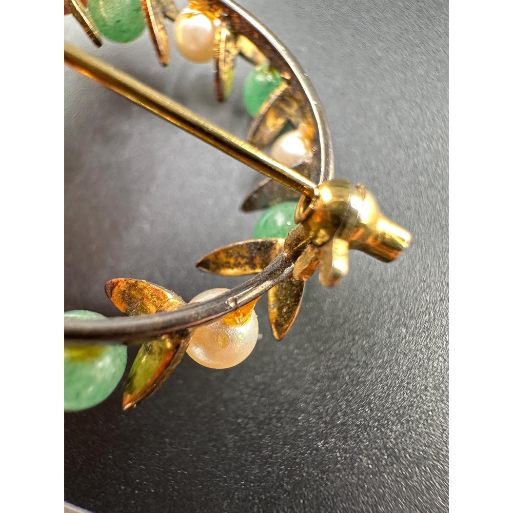 VTG 1940s 1950s Sterling Silver Jade Pearl Wreath Brooch Pendant - Picture 8 of 16